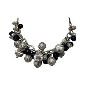 Cluster Statement Necklace Black silver Beads Dangle Cluster Fashion Office Adju